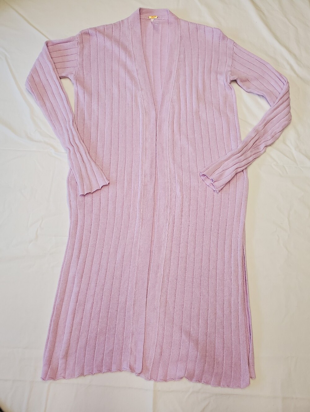 Free People Wide Rib Knit Long Duster Cardigan Lilac Purple Linen Cotton Size M